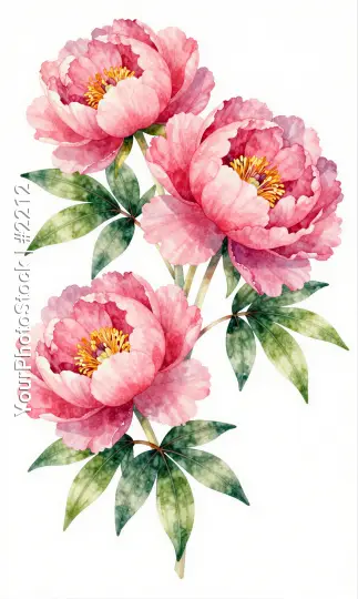 Three Pink Peonies in Full Bloom watercolor flowers