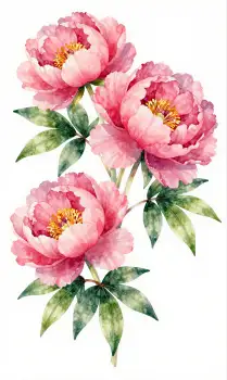 Three Pink Peonies in Full Bloom watercolor flowers