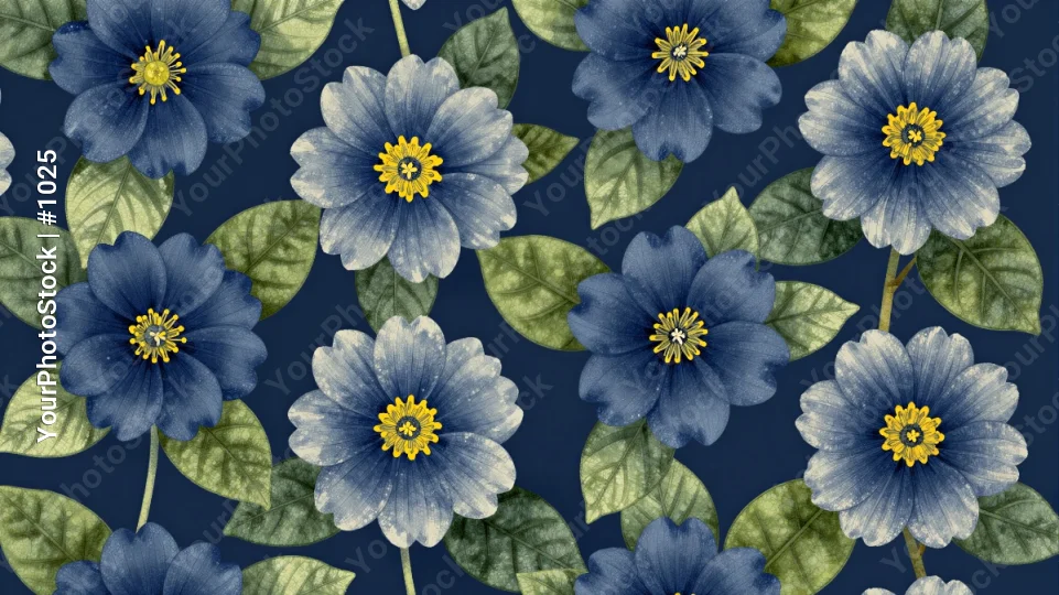 blue flowers with yellow centers on dark background