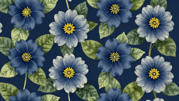 blue flowers with yellow centers on dark background