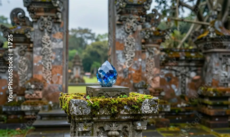 Crystal Ball on Stone Pedestal in Temple intricate carvings