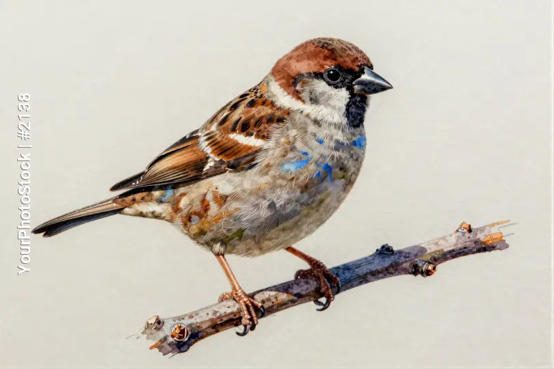 House Sparrow Perching on Thin Branch perched bird