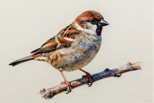 House Sparrow Perching on Thin Branch perched bird