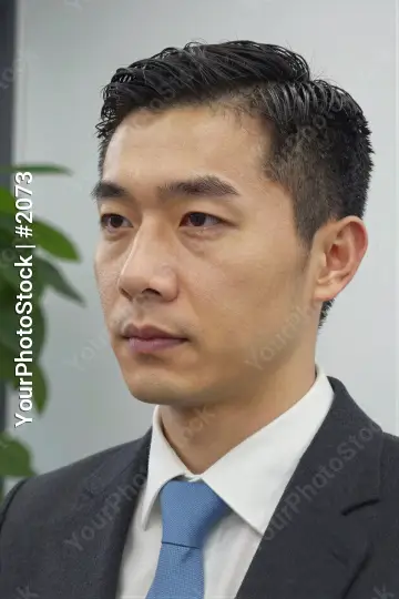 Middle-aged Asian man in formal attire with serious expression business