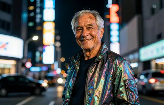 Smiling Mature Man in City Street Fashion Portrait