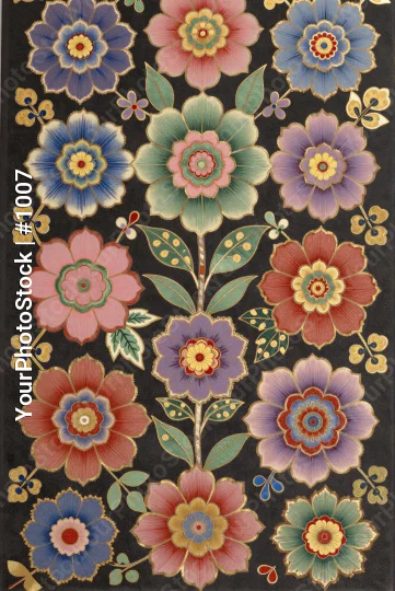 Floral Design on Black Background symmetrical