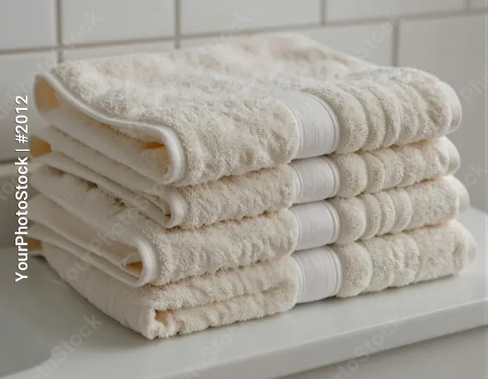 Stacked White Towels on Countertop folded bathroom hotel