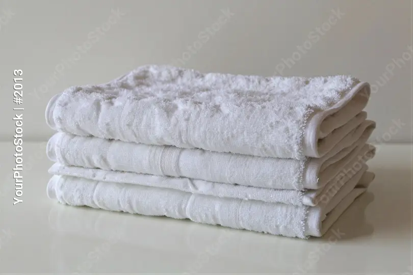 Neatly Folded White Towels on White Surface textured hotel