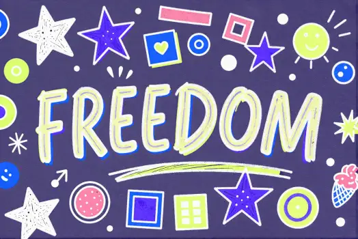 freedom cursive text with doodles illustrations