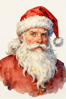 Santa Claus Watercolor Portrait red suit white beard