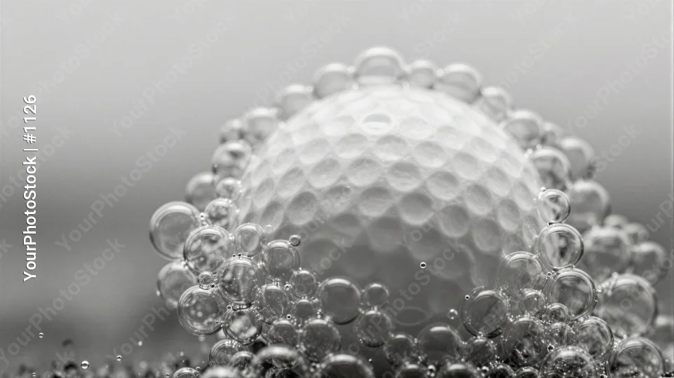 Golf Ball Surrounded by Bubbles (Black & White)