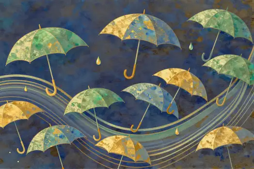 Colorful Rain Umbrellas in a 2D Illustration