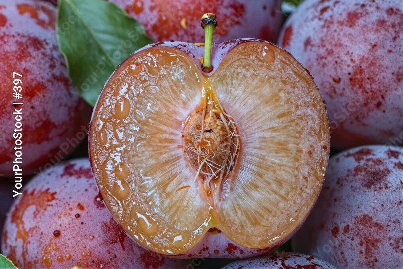 Whole Red Plum with Cut Slice fruit fresh vibrant