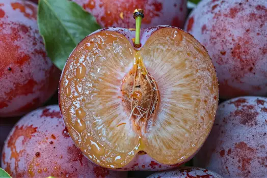 Whole Red Plum with Cut Slice fruit fresh vibrant