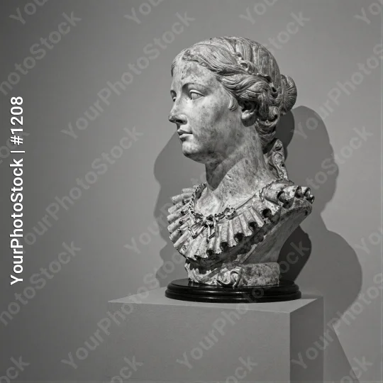Marble Bust of Woman in Serious Pose black and white