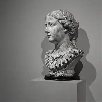 Marble Bust of Woman in Serious Pose black and white