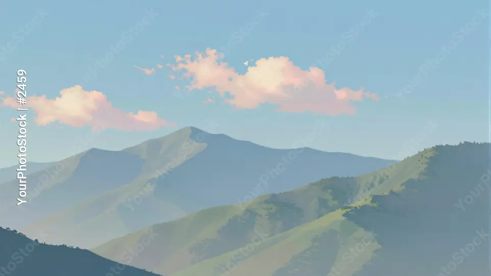 Mountain Range Landscape with Light Blue Sky and Wispy Clouds