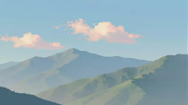 Mountain Range Landscape with Light Blue Sky and Wispy Clouds