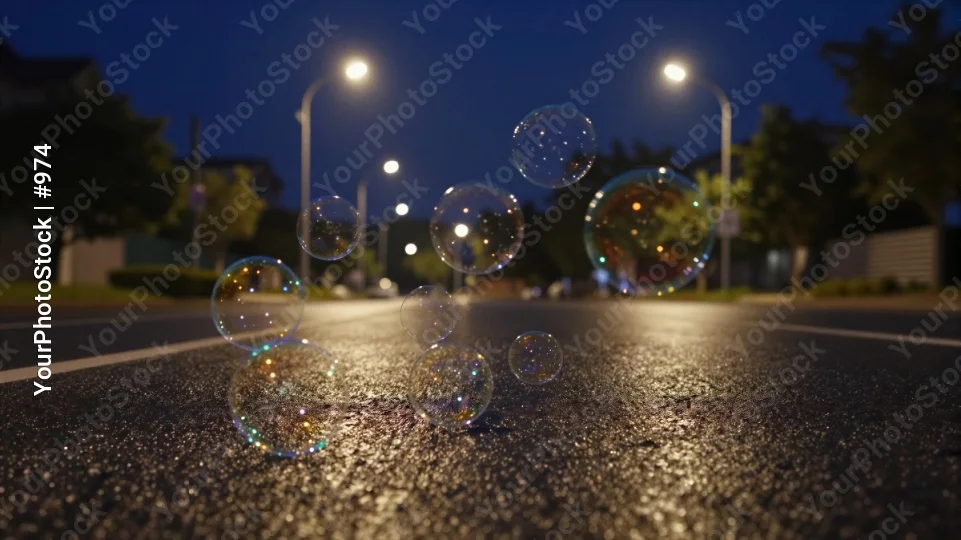 Soap Bubbles on Street At Night nighttime floating