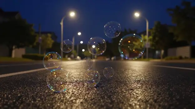 Soap Bubbles on Street At Night nighttime floating