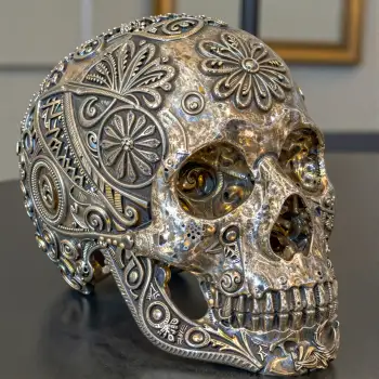 Metallic Intricate Human Skull with Eye Detail