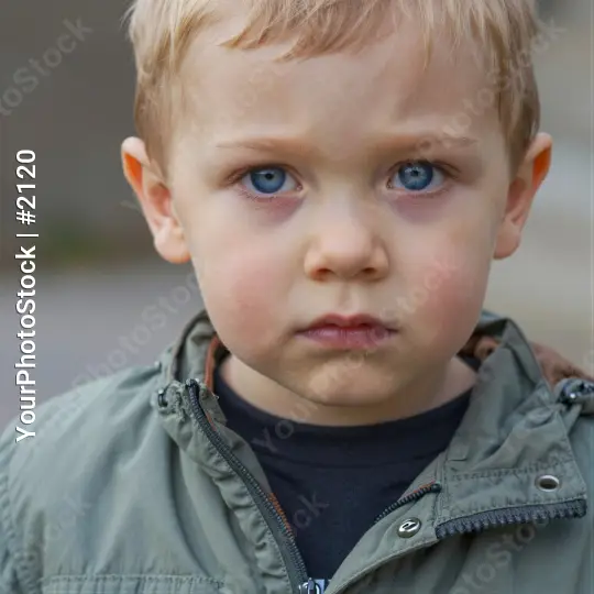 Young Boy in Green Jacket Looking Directly into Camera kid