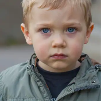 Young Boy in Green Jacket Looking Directly into Camera kid