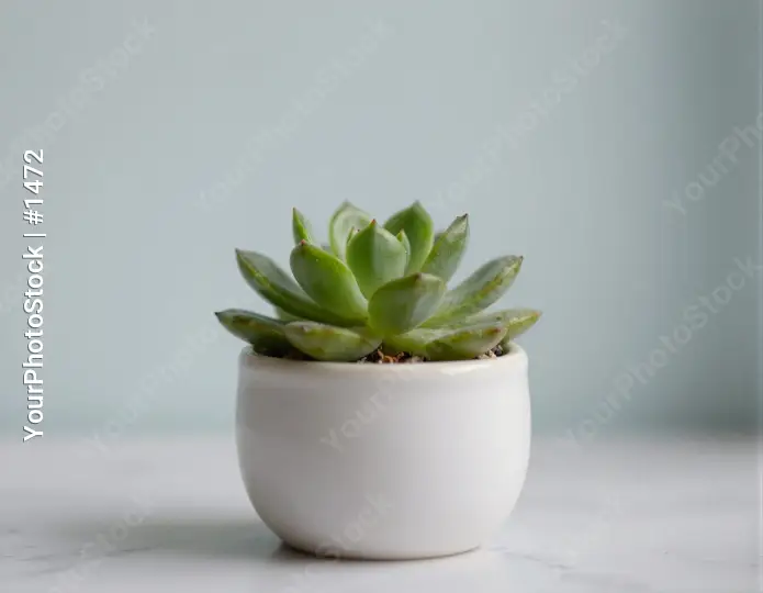 White Ceramic Pot with Fan-Leafed Succulent round