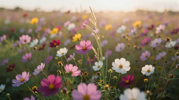 Colorful Flowers at Sunset vibrant pink purple