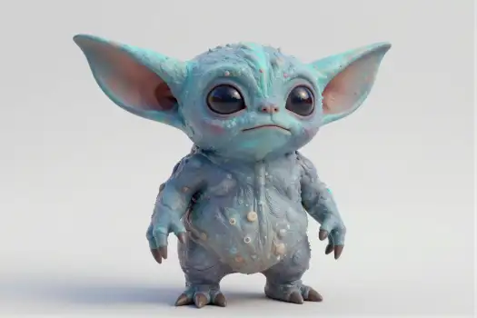 3D rendering of alien character standing with round head and big