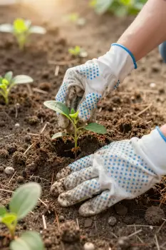 Planting a Small Plant with White Gloves polka dots growth