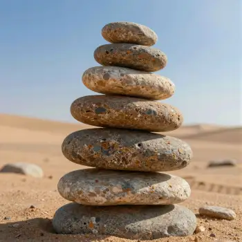 Desert Rock Stack Pyramid pebbles sand dunes blue sky