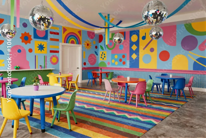 Colorful Children's Playroom with Disco Balls