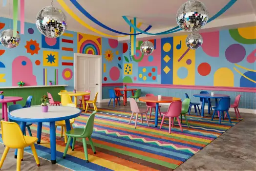 Colorful Children's Playroom with Disco Balls
