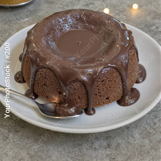 Freshly Baked Chocolate Cake with Drizzle on White Plate