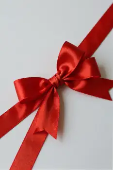 Red Ribbon Bow Close-Up satin tightly wound neat gift
