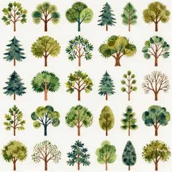 20 Unique Hand-Drawn Trees in Watercolor Style