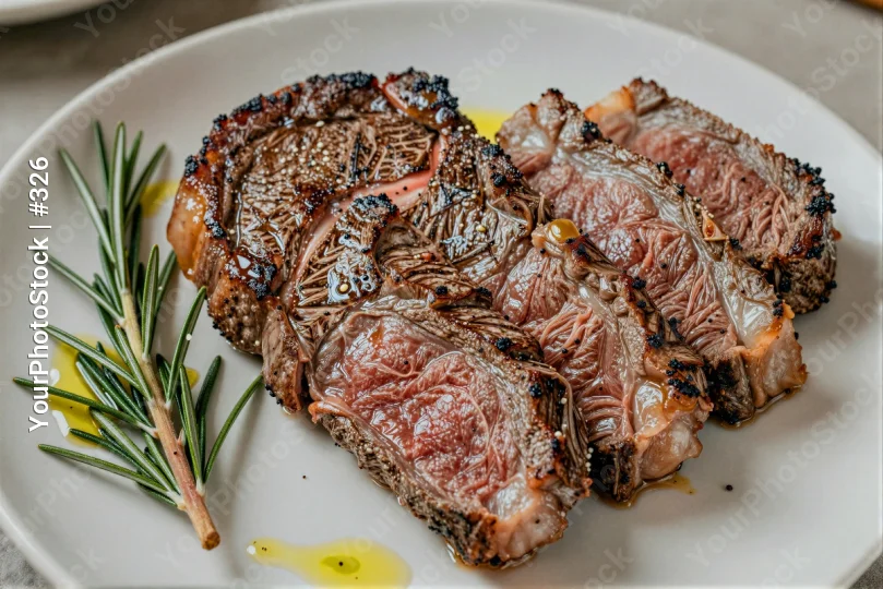 Grilled Steak Arrangement on White Plate medium rare