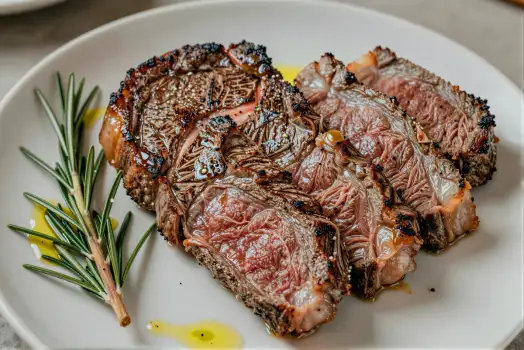 Grilled Steak Arrangement on White Plate medium rare