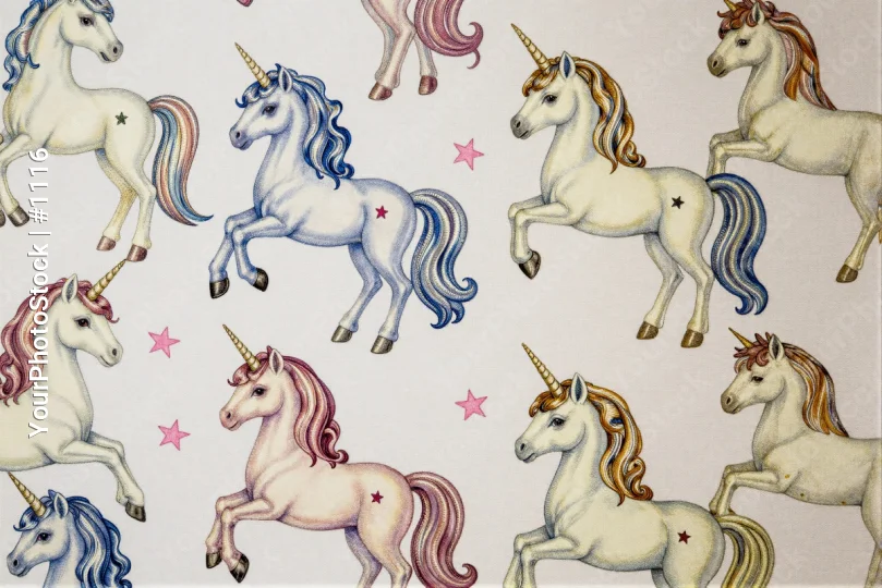 Nine Unicorns in Different Poses on White Background