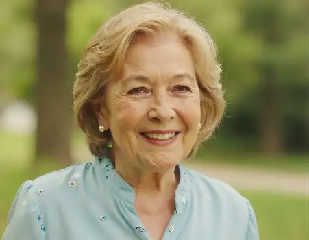 Elderly Woman Smiling in Park, Happy Portrait