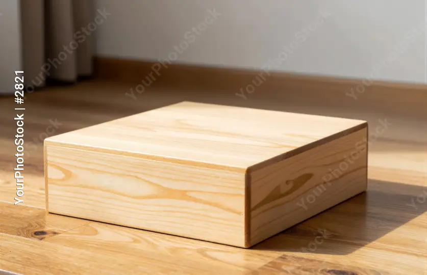 Wooden Box on Floor pedestal product visualization