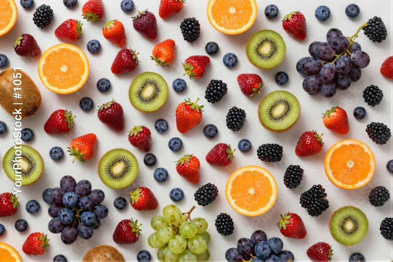 Circular Flat Lay of Various Fruits food photography