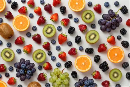 Circular Flat Lay of Various Fruits food photography