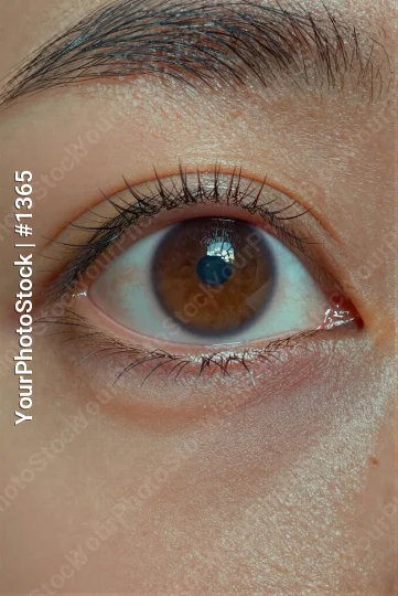 Close-up of a person's eye with deep brown iris and blue center