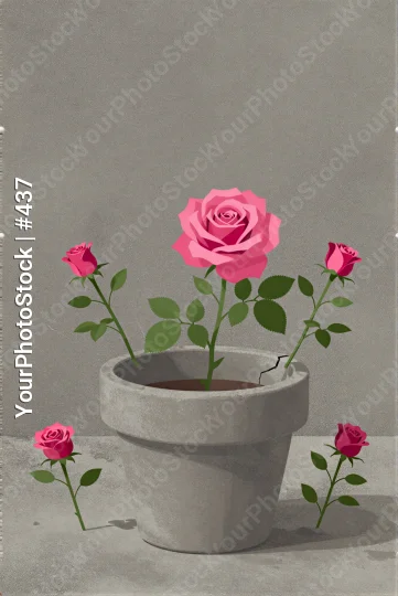 Pink Rose Pot with Smaller Roses - Digital Illustration