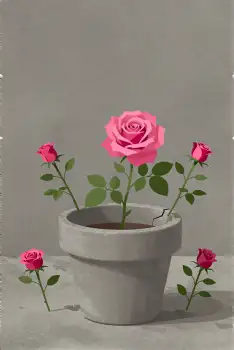 Pink Rose Pot with Smaller Roses - Digital Illustration