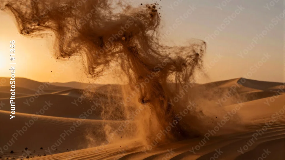 Desert Landscape with Dust Storm and Setting Sun