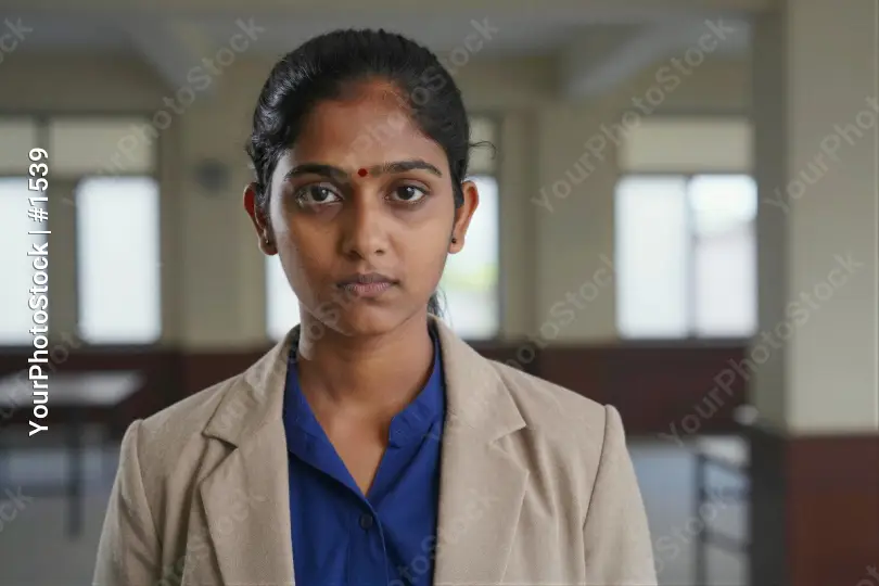 Young Indian Woman in Serious Portrait blouse