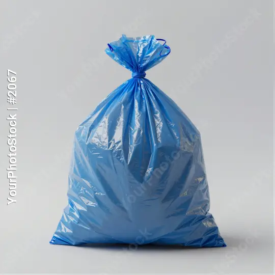 Empty Blue Transparent Garbage Bag Standing Upright recycle
